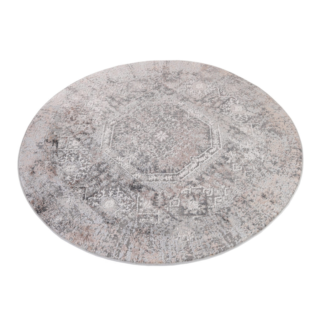 Tappeto Valley Rotondo Grigio Beige Vintage Ornamenti