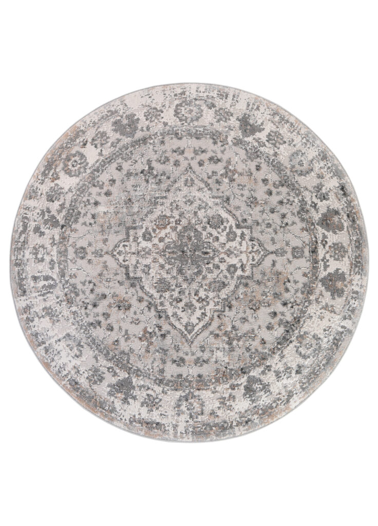 Tappeto Valley Rotondo Grigio Scuro Vintage Cornice