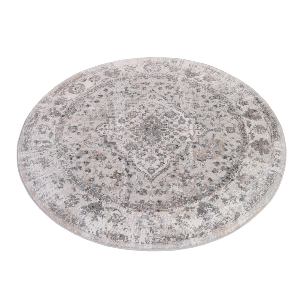 Tappeto Valley Rotondo Grigio Scuro Vintage Cornice