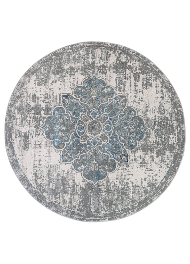 Tappeto Valley Rotondo Grigio Blu Vintage Floreale