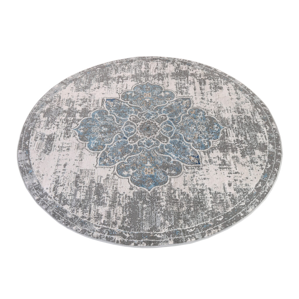 Tappeto Valley Rotondo Grigio Blu Vintage Floreale