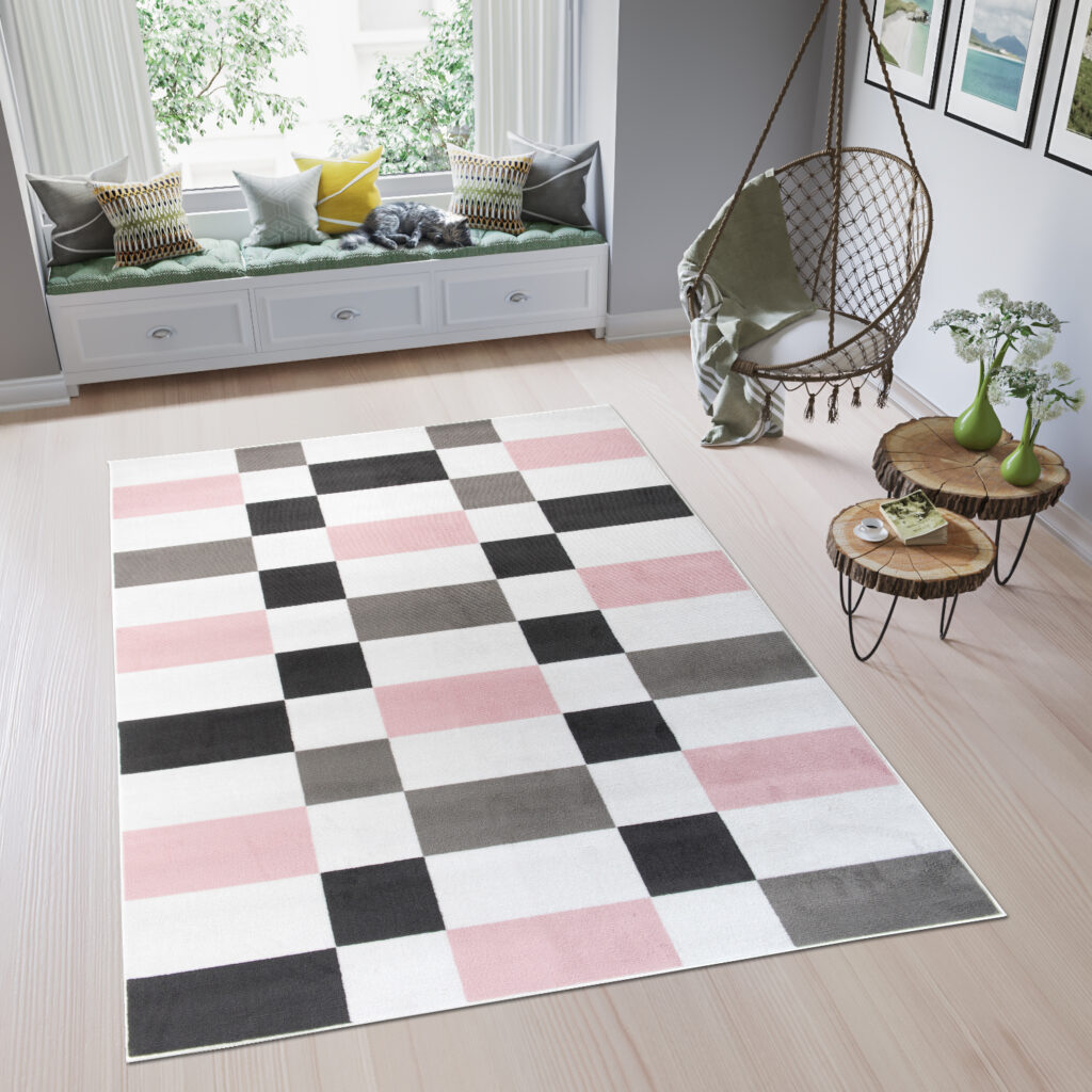 Tappeto Per Bambini Pinky Grigio Rosa Geometrico