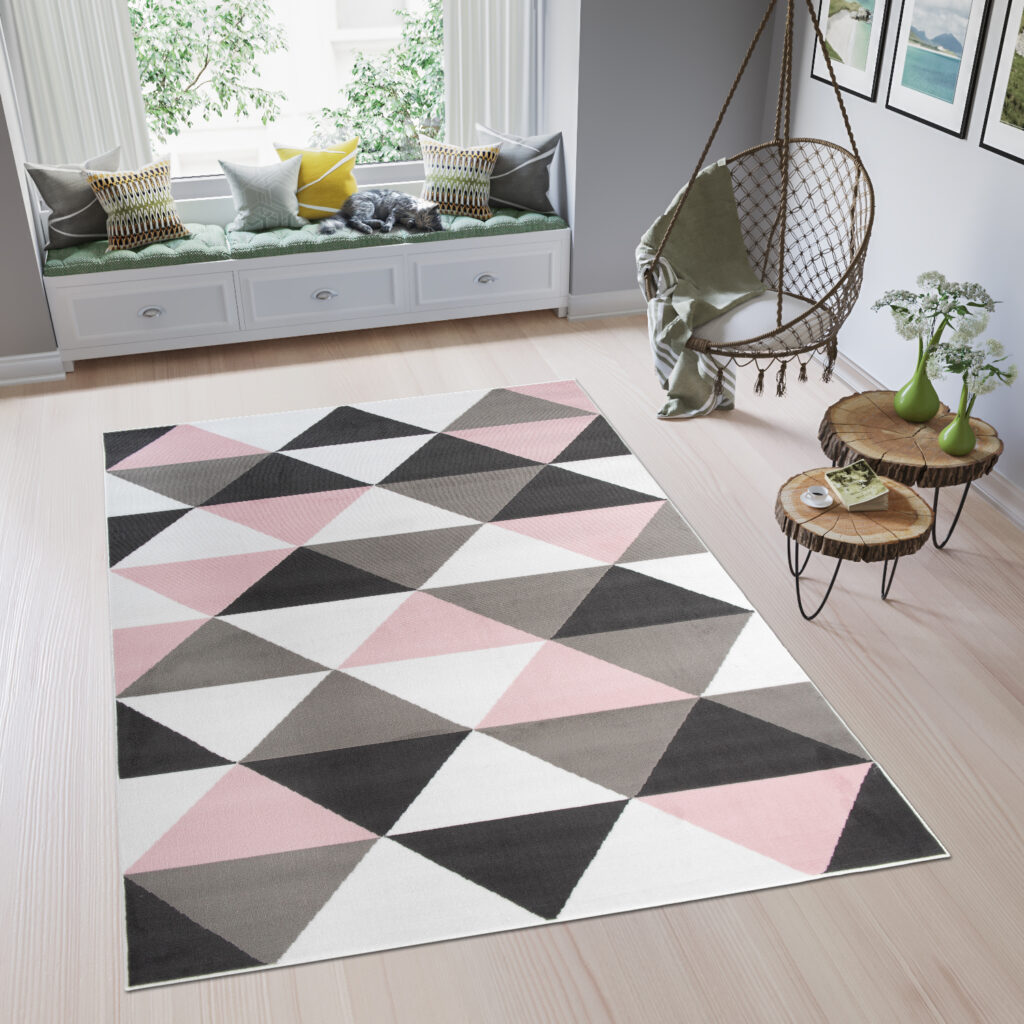 Tappeto Per Bambini Pinky Rosa Grigio Triangoli