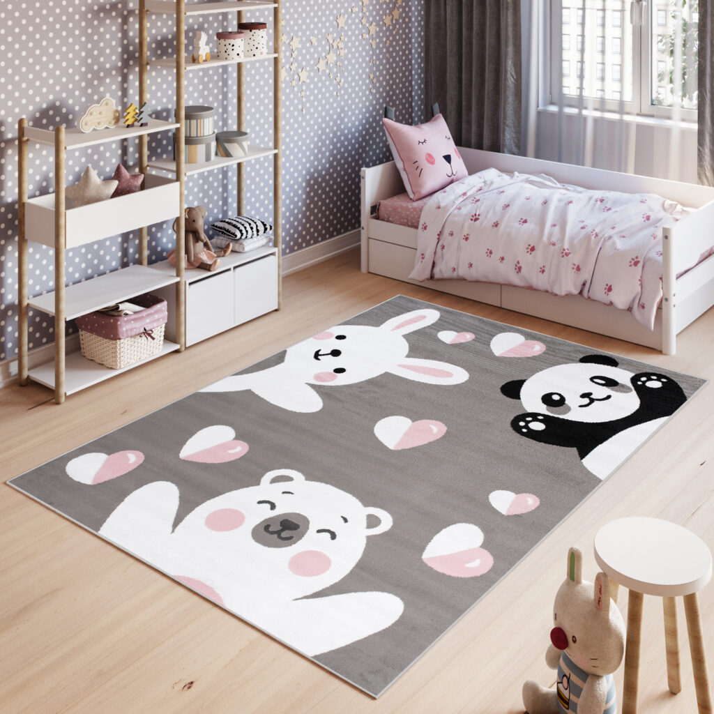 Tappeto Per Bambini Pinky Grigio Animali