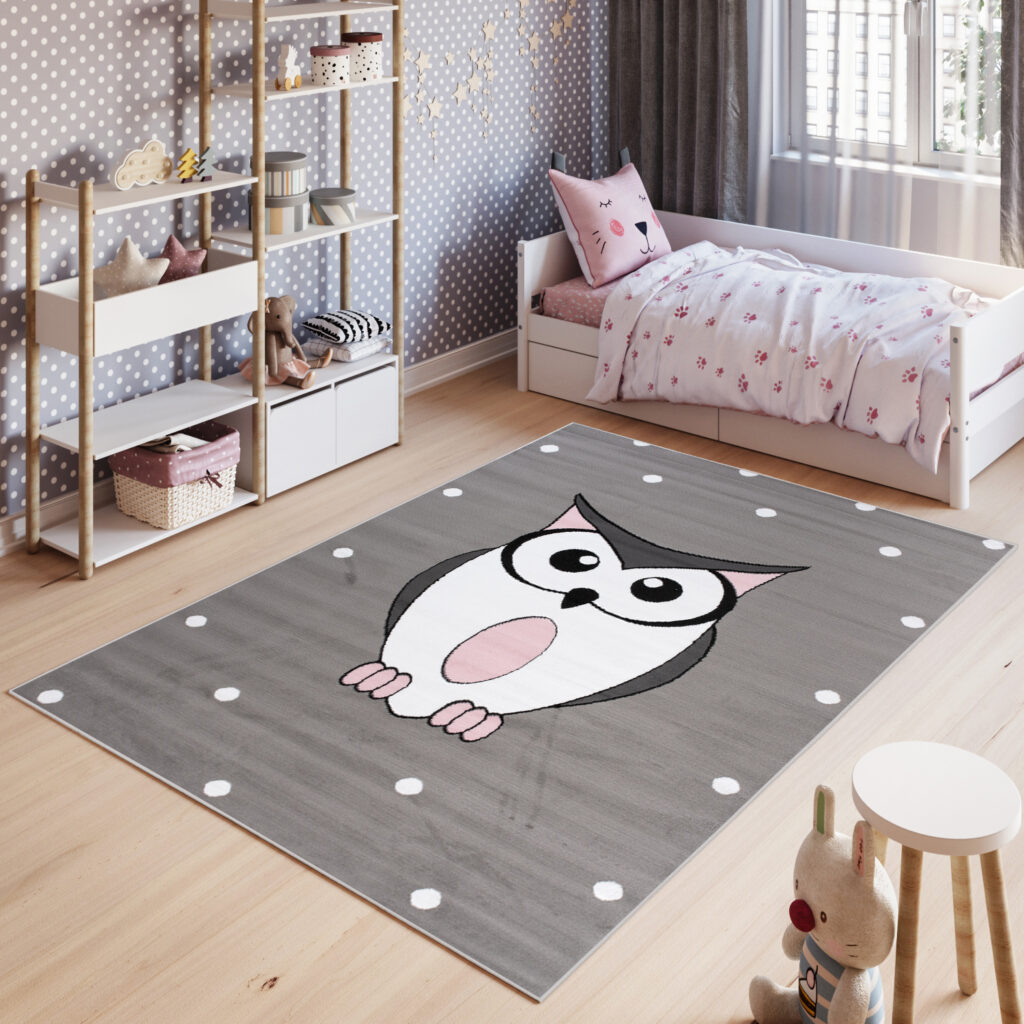 Tappeto Per Bambini Pinky Grigio Gufo