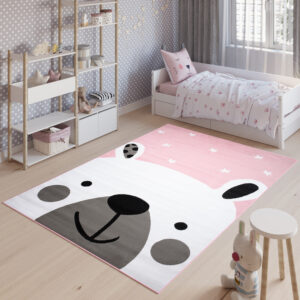 Tappeto Per Bambini Pinky Rosa Bianco Orsetto