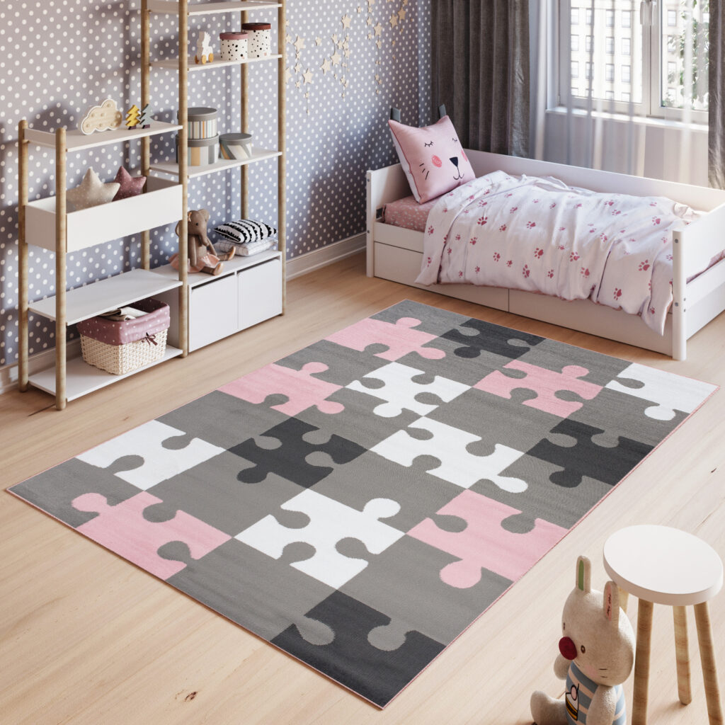 Tappeto Per Bambini Pinky Grigio Rosa Puzzle