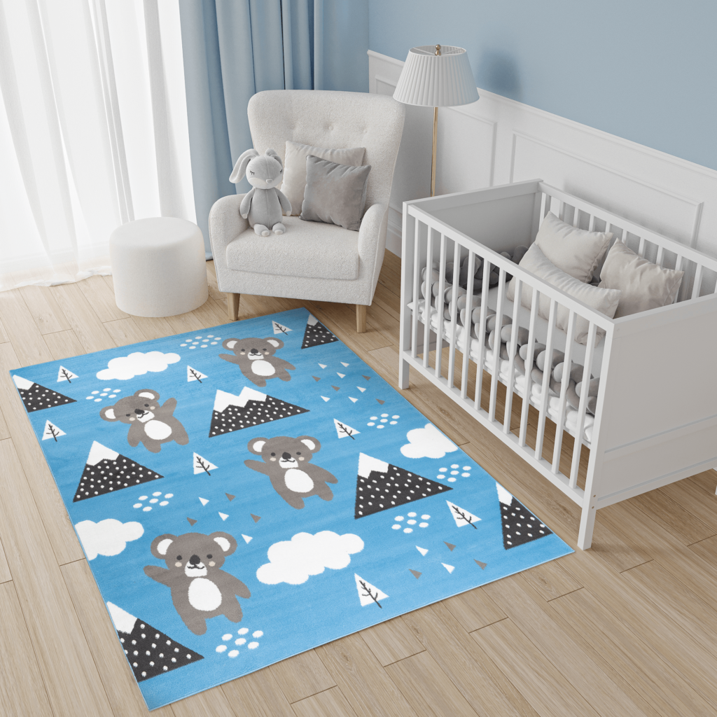 Tappeto Jolly Bambini Cameretta Animali Orsetti Blu A Pelo Corto