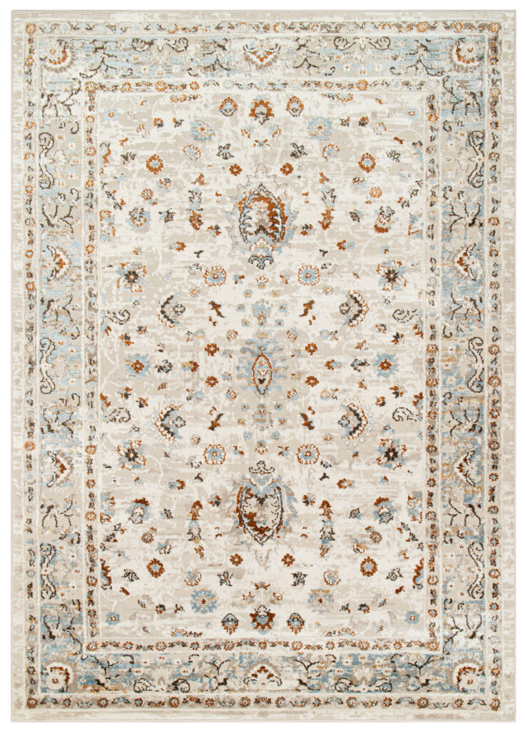 Tappeto Retro Blu Grigio Ornamenti Vintage