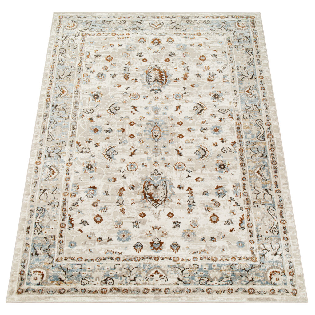 Tappeto Retro Blu Grigio Ornamenti Vintage
