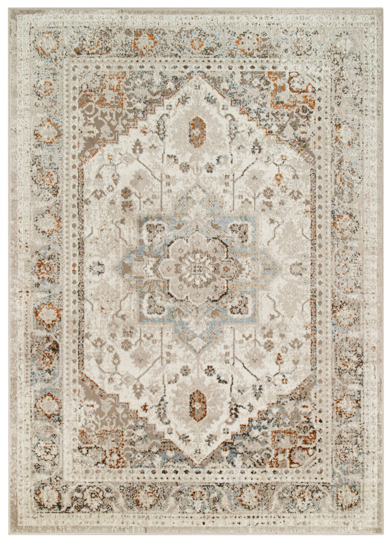 Tappeto Retro Grigio Blu Rame Floreale Vintage