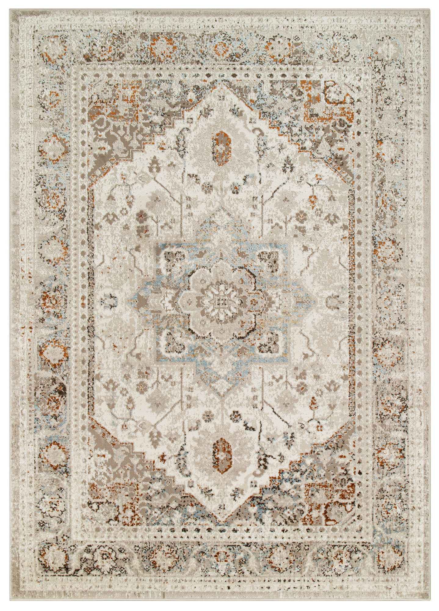 Tappeto Retro Grigio Blu Rame Floreale Vintage