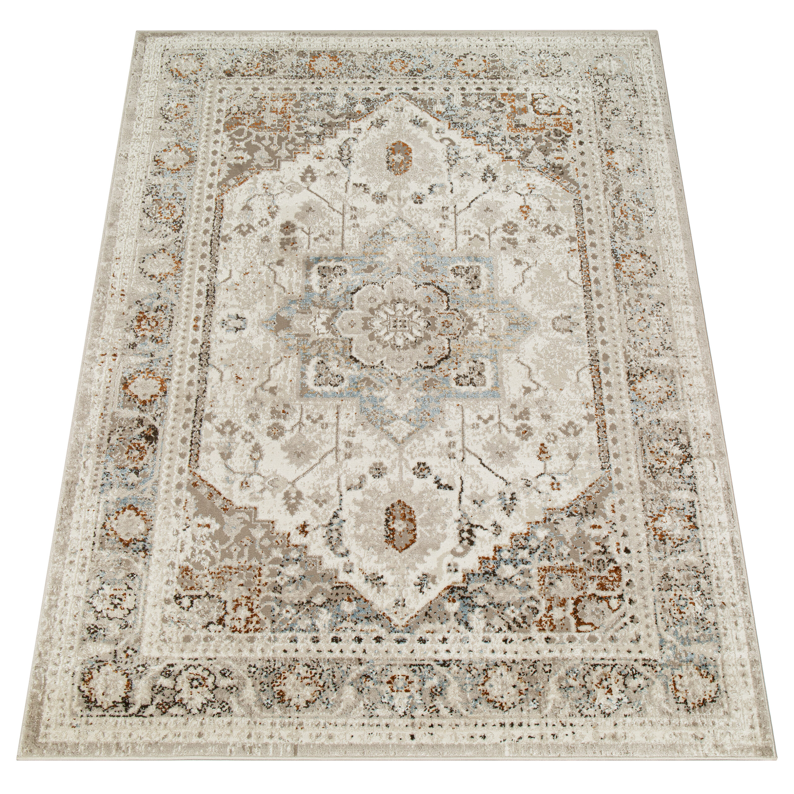 Tappeto Retro Grigio Blu Rame Floreale Vintage