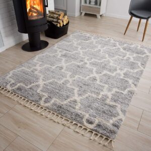 Tappeto Versay Grigio Crema Trellis con Frange