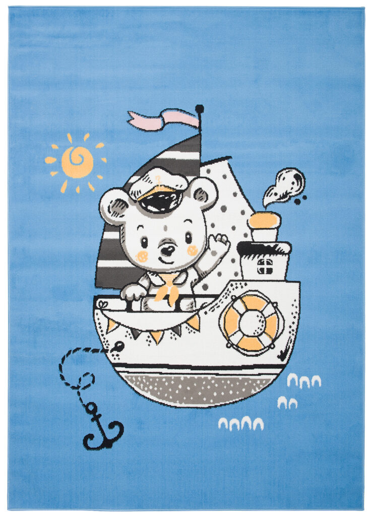 Tappeto Jolly Bambini Cameretta Animali Orsetto Nave Blu A Pelo Corto