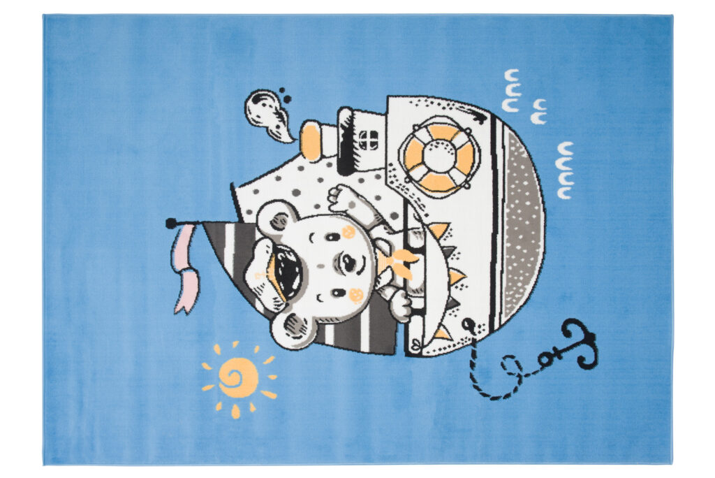 Tappeto Jolly Bambini Cameretta Animali Orsetto Nave Blu A Pelo Corto