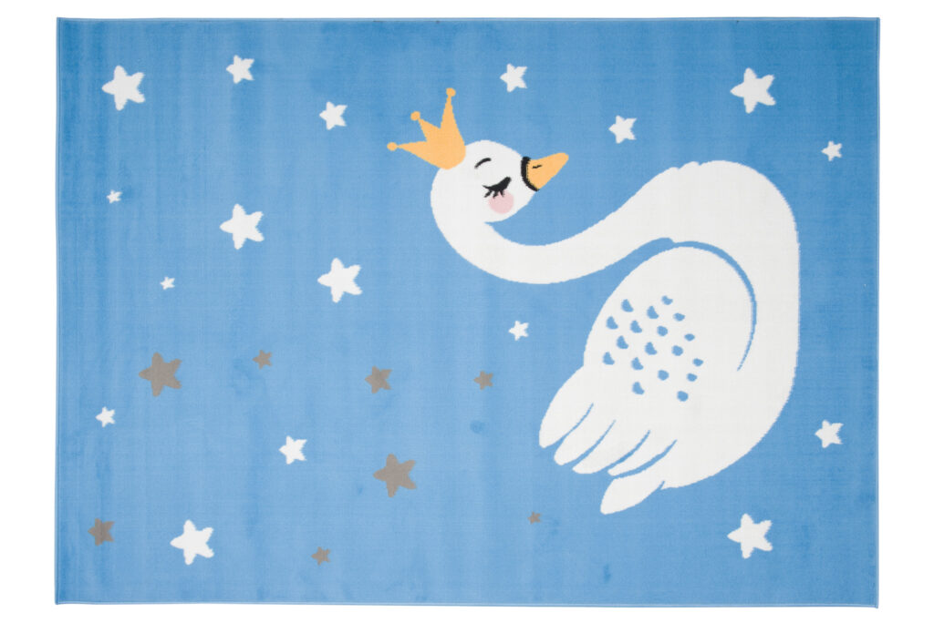 Tappeto Jolly Bambini Cameretta Cigno Animale Blu A Pelo Corto