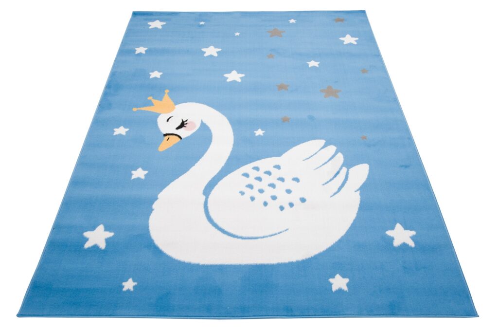 Tappeto Jolly Bambini Cameretta Cigno Animale Blu A Pelo Corto