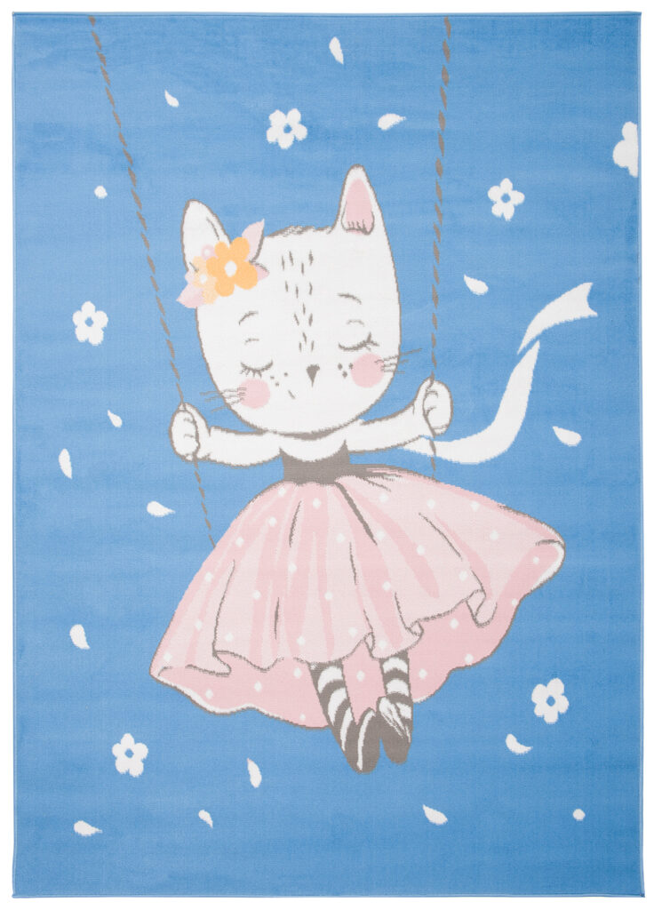 Tappeto Jolly Bambini Cameretta Gatto Animale Blu A Pelo Corto