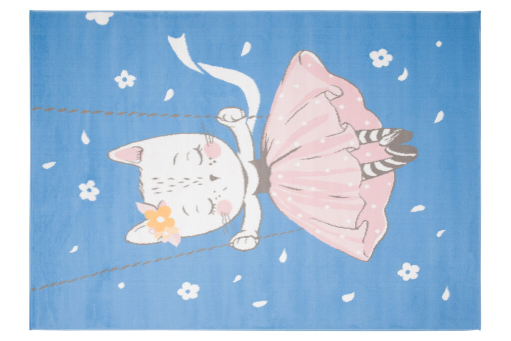 Tappeto Jolly Bambini Cameretta Gatto Animale Blu A Pelo Corto
