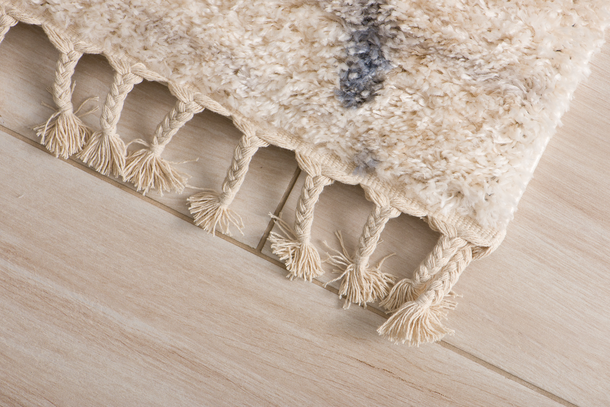 Tappeto Versay Crema Grigio Zigzag con Frange