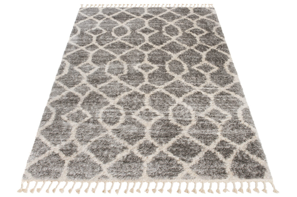 Tappeto Versay Grigio Crema Geometrico con Frange