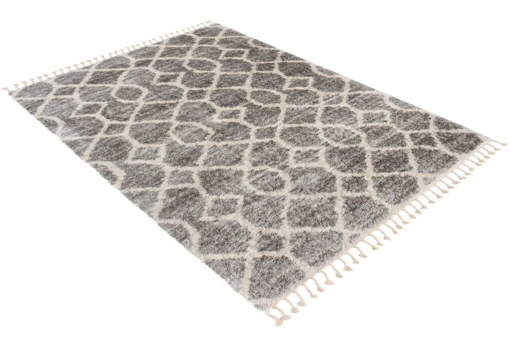 Tappeto Versay Grigio Crema Geometrico con Frange