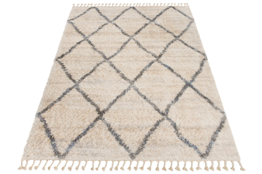 Tappeto Versay Crema Grigio a Sccachi con Frange