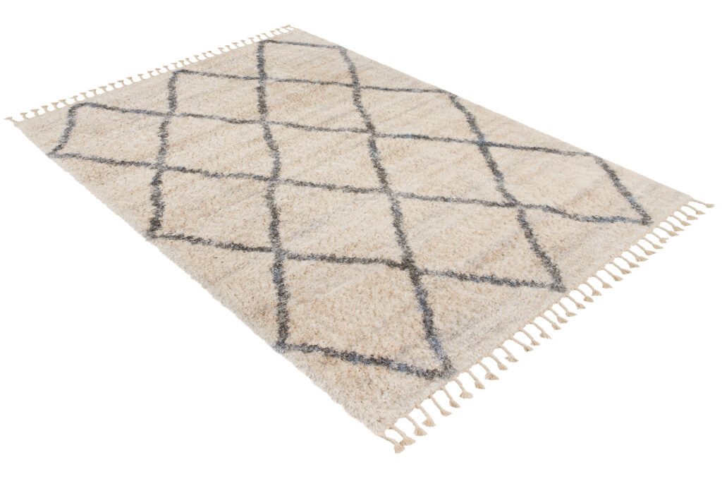 Tappeto Versay Crema Grigio a Sccachi con Frange
