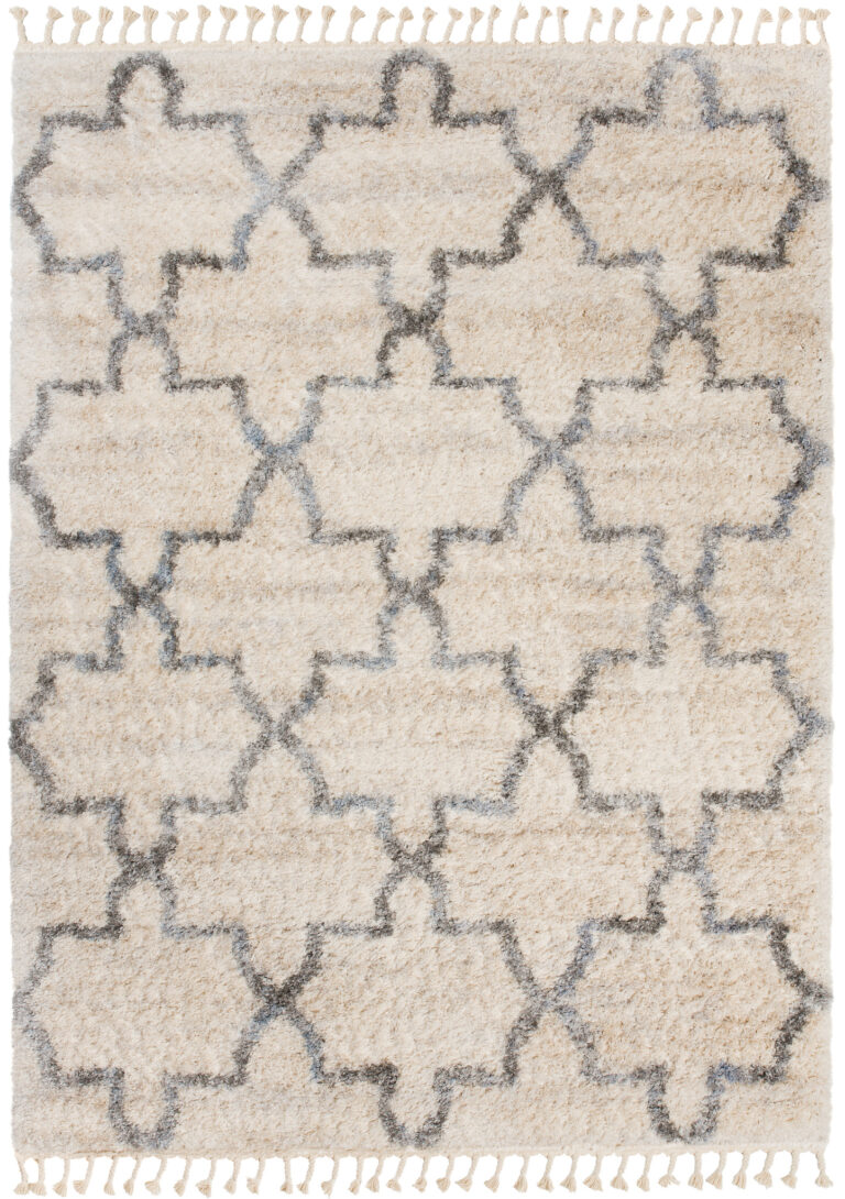 Tappeto Versay Crema Grigio Trellis con frange