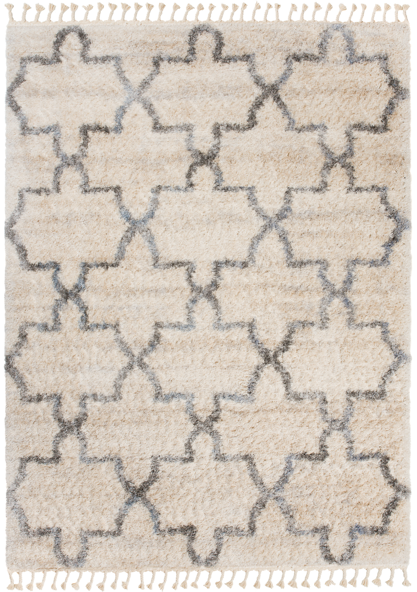 Tappeto Versay Crema Grigio Trellis con frange