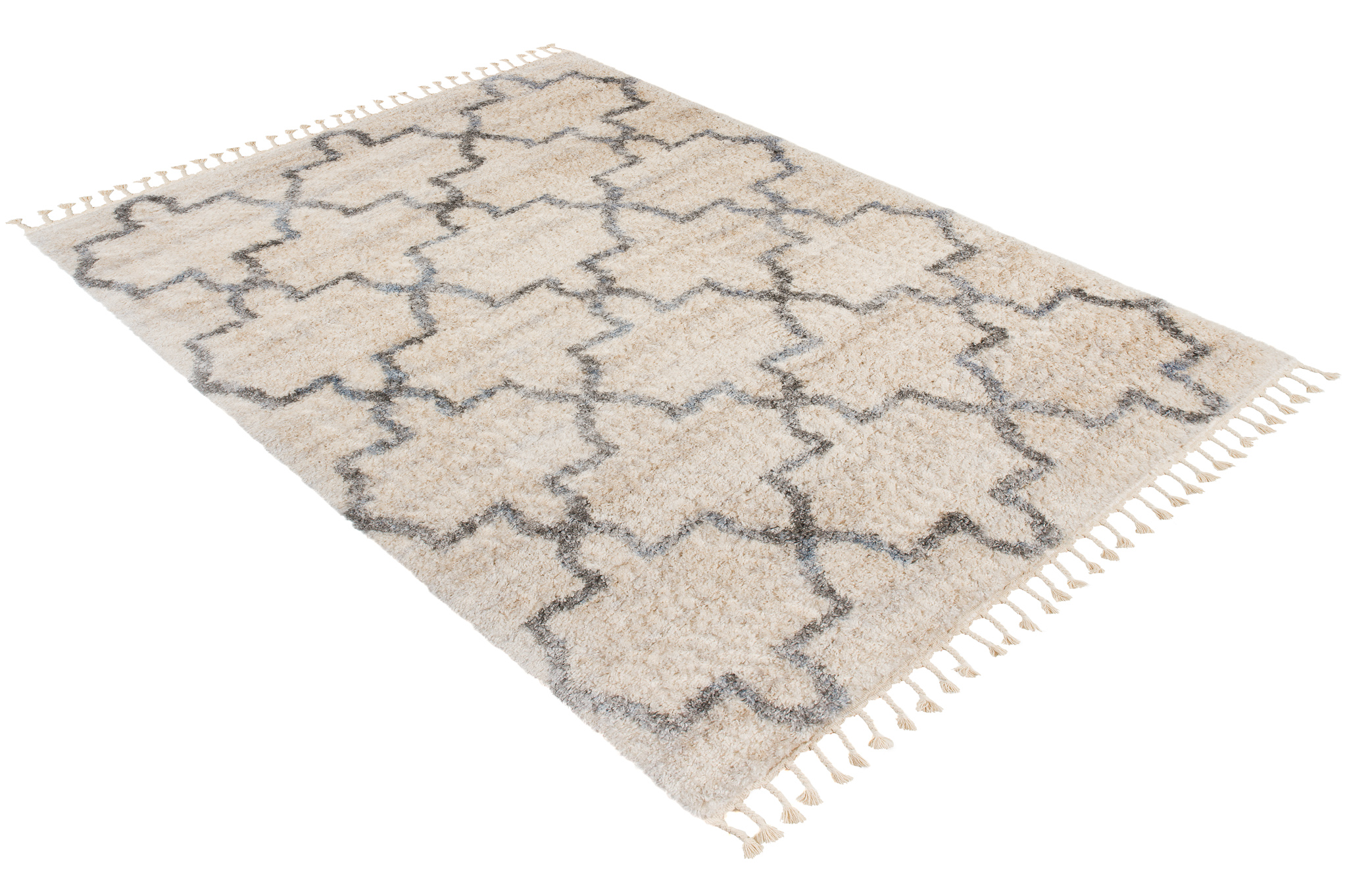 Tappeto Versay Crema Grigio Trellis con frange