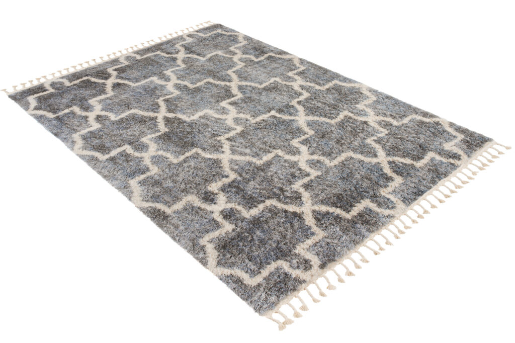 Tappeto Versay Grigio Scuro Crema Trellis con Frange