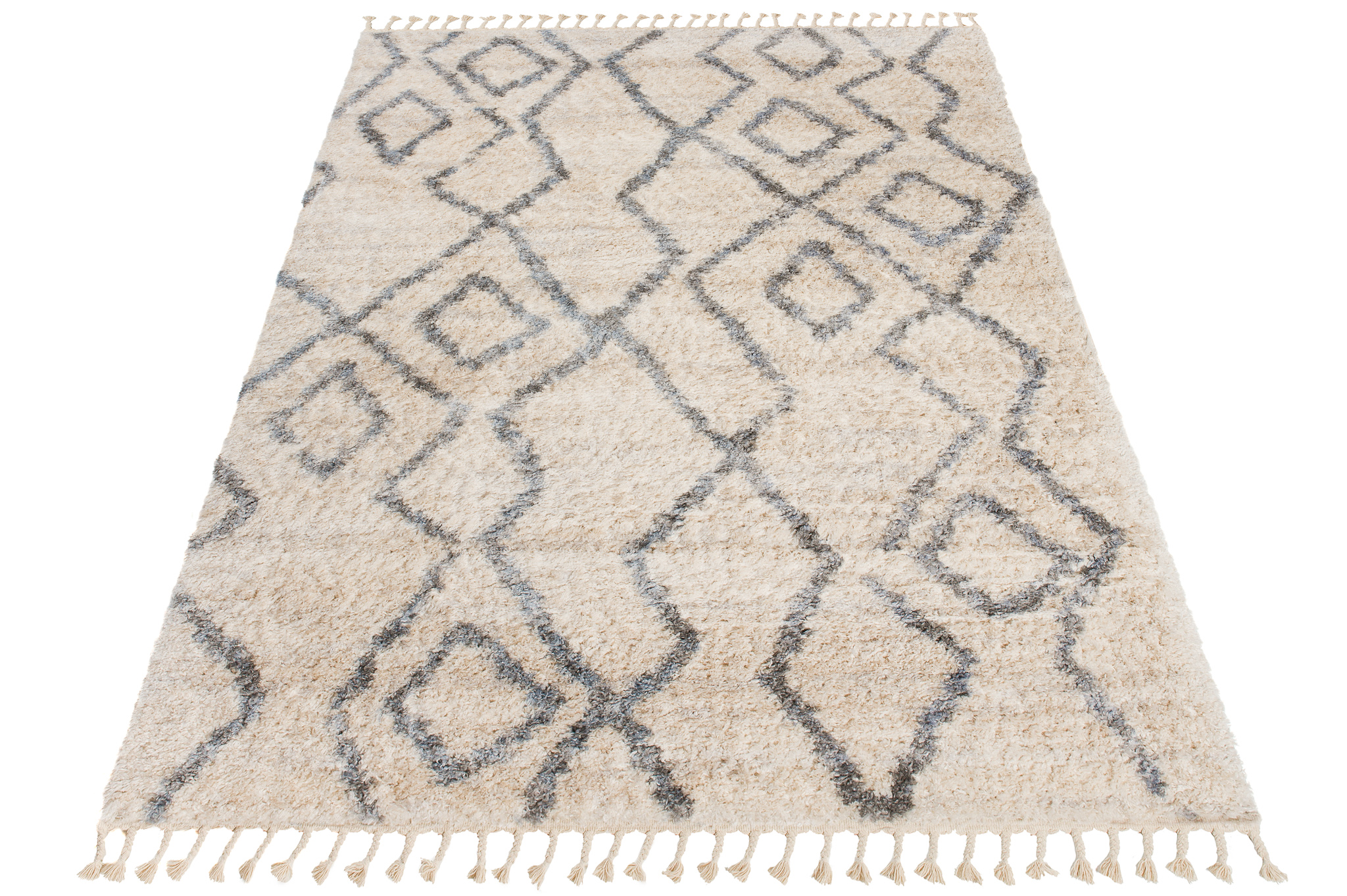 Tappeto Versay Crema Grigio Zigzag con Frange