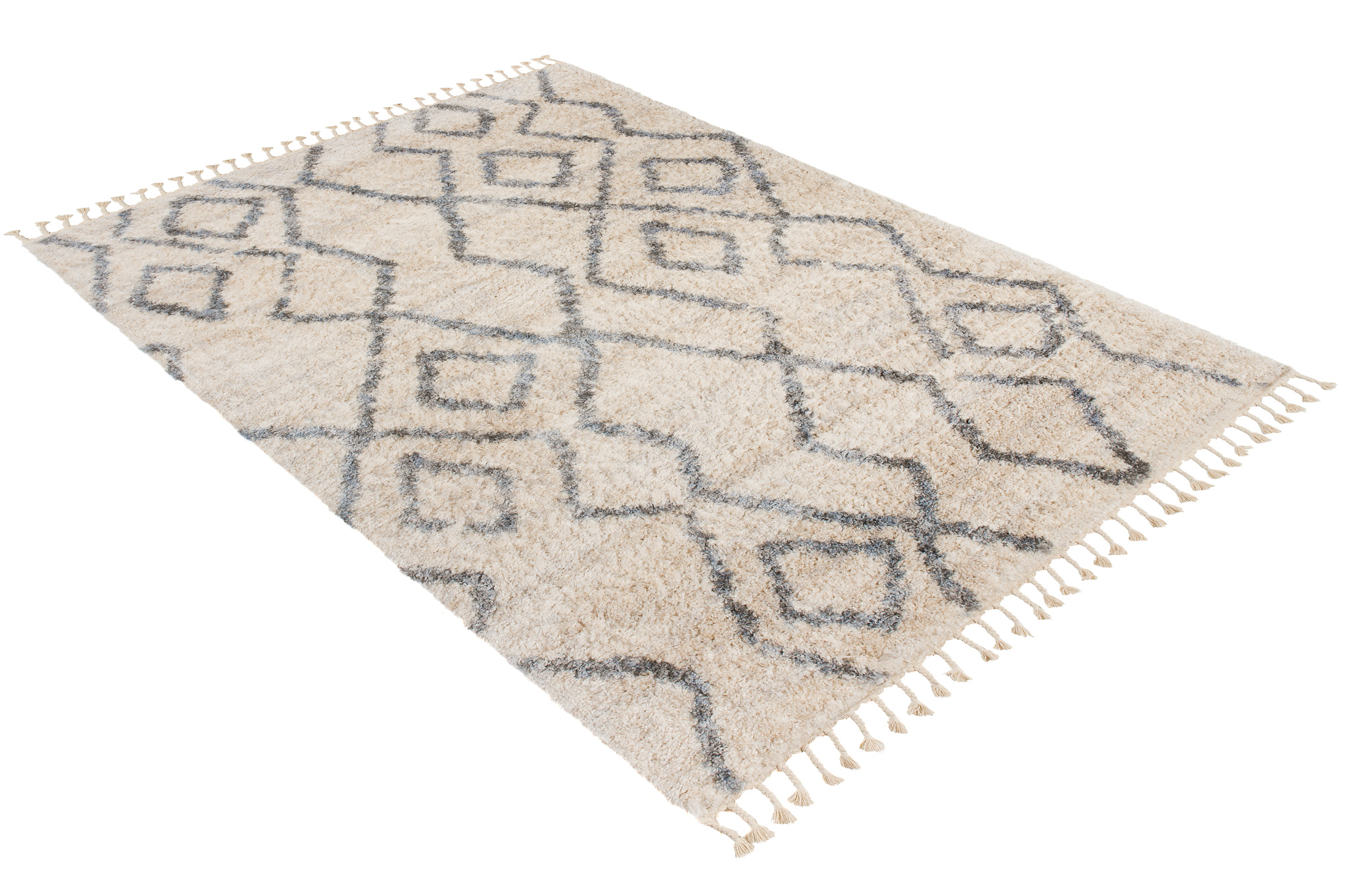 Tappeto Versay Crema Grigio Zigzag con Frange