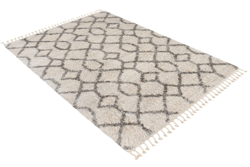 Tappeto Versay Crema Grigio Geometrico con Frange