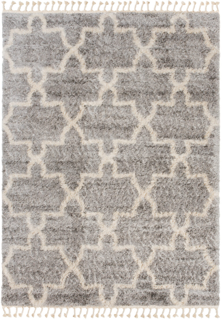 Tappeto Versay Grigio Crema Trellis con Frange