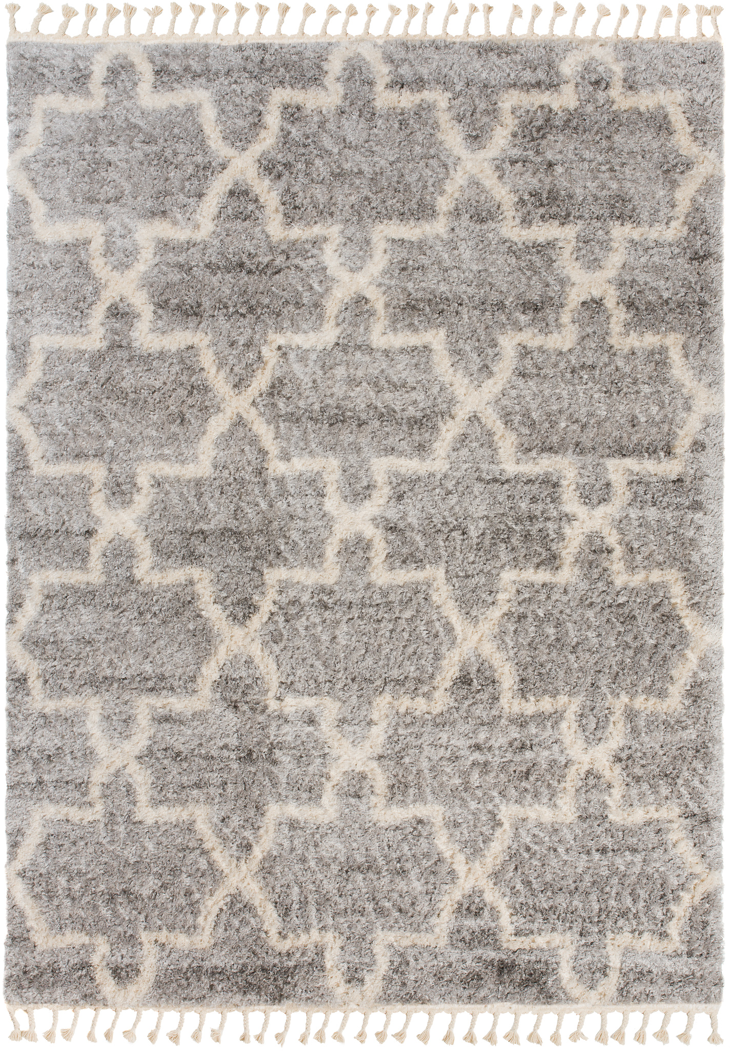 Tappeto Versay Grigio Crema Trellis con Frange