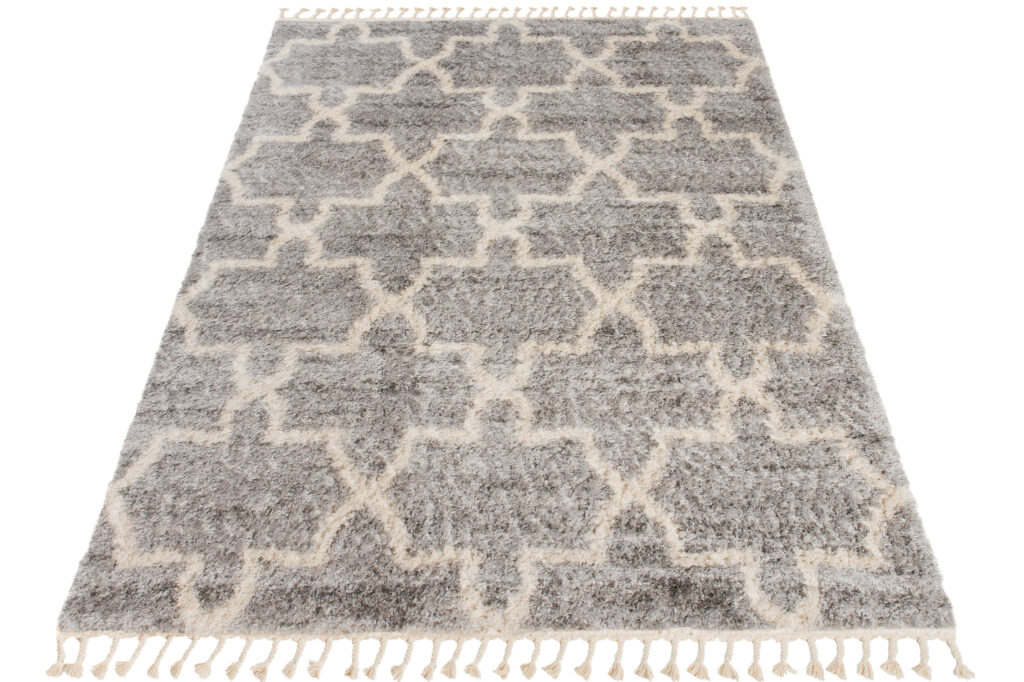 Tappeto Versay Grigio Crema Trellis con Frange