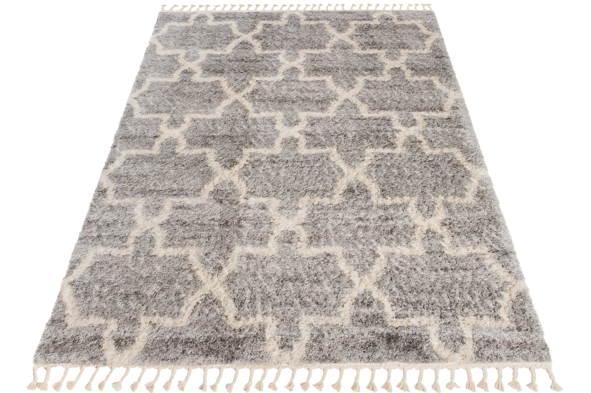 Tappeto Versay Grigio Crema Trellis con Frange