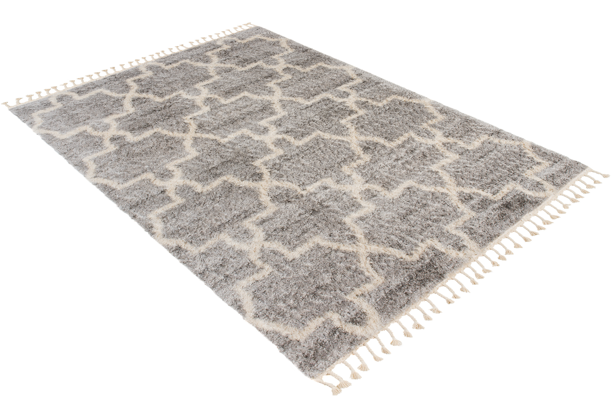 Tappeto Versay Grigio Crema Trellis con Frange