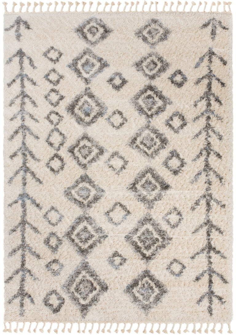 Tappeto Versay Crema Grigio Rombi con Frange