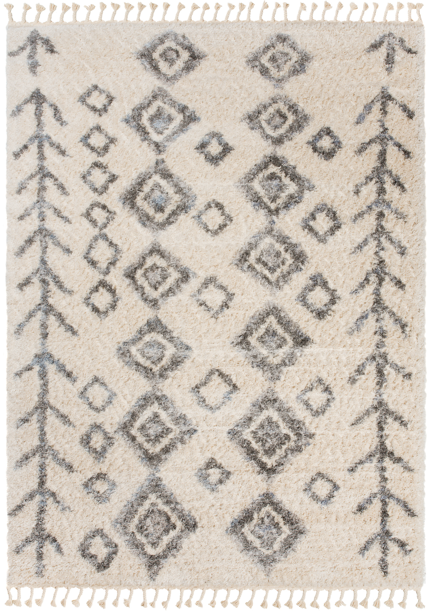 Tappeto Versay Crema Grigio Rombi con Frange