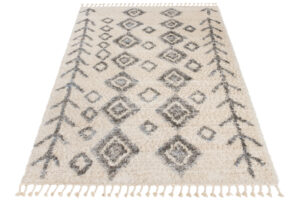 Tappeto Versay Crema Grigio Rombi con Frange