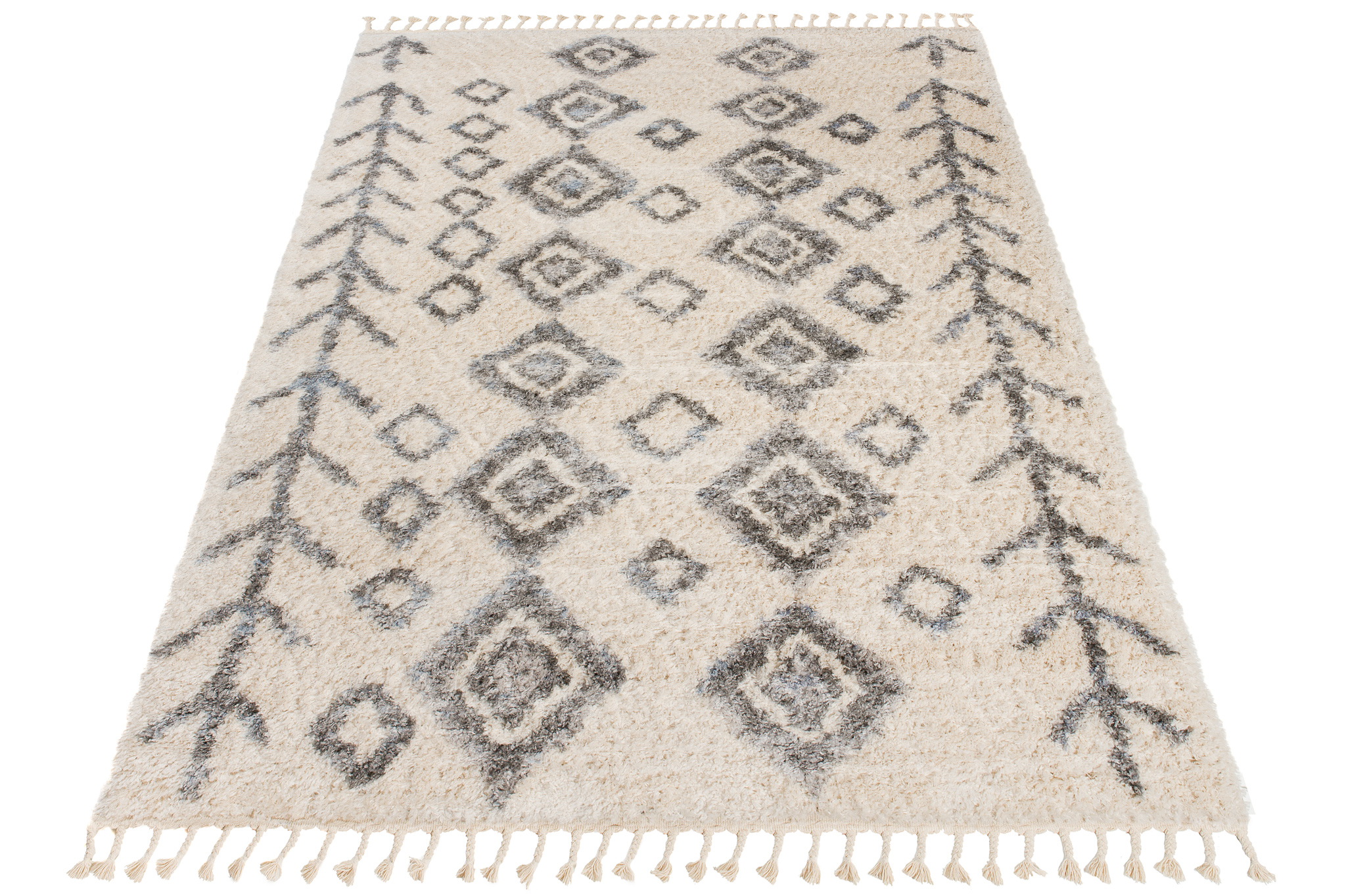 Tappeto Versay Crema Grigio Rombi con Frange