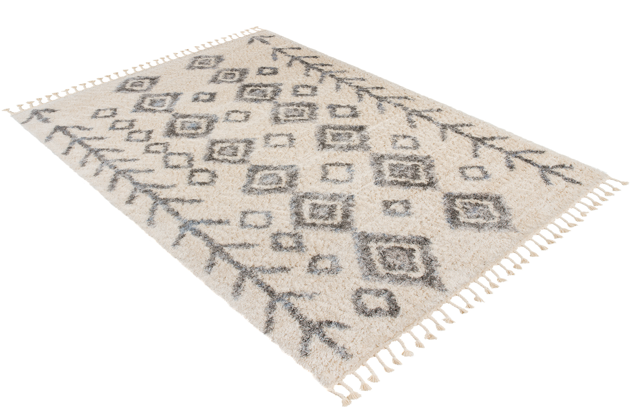 Tappeto Versay Crema Grigio Rombi con Frange