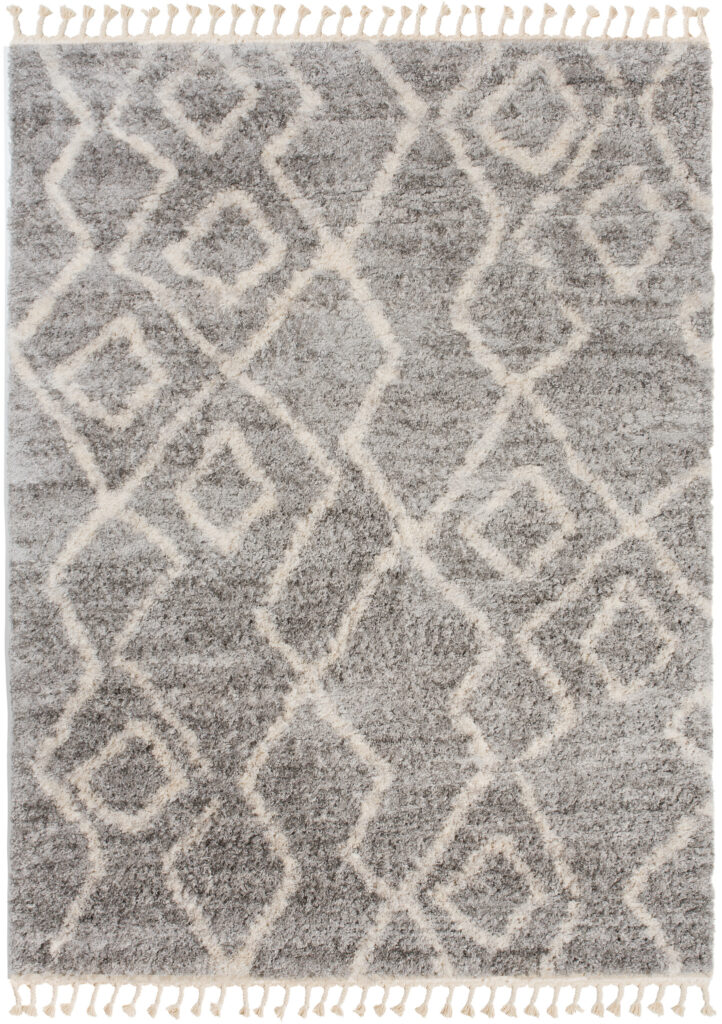 Tappeto Versay Grigio Crema Zigzag a Zigzag con Frange