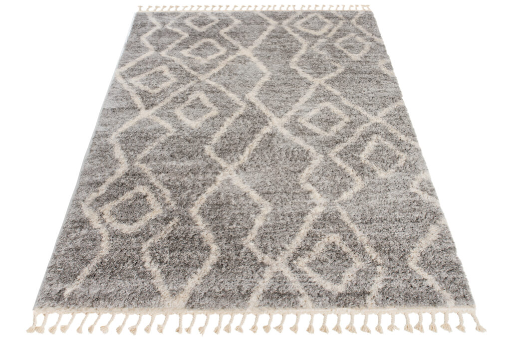 Tappeto Versay Grigio Crema Zigzag a Zigzag con Frange