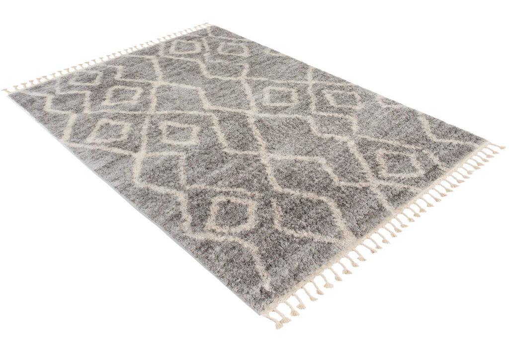 Tappeto Versay Grigio Crema Zigzag a Zigzag con Frange