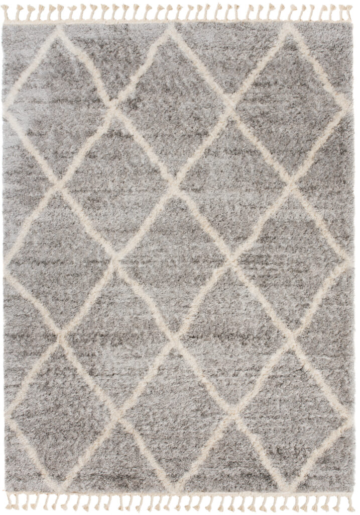 Tappeto Versay Grigio Crema a Sccachi con Frangei